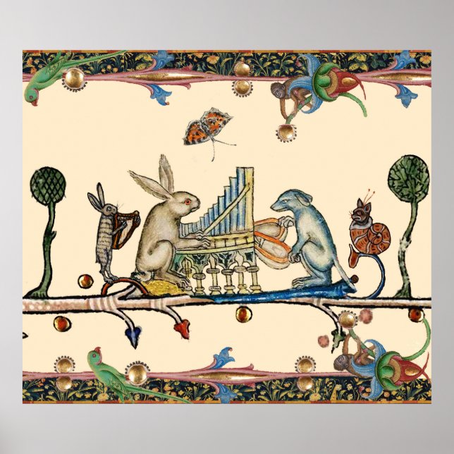 WEIRD MEDIEVAL BESTIARY MAKING MUSIC,Rabbit, Dog Poster (Front)
