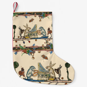 WEIRD MEDIEVAL BESTIARY MAKING MUSIC,Rabbit, Dog Small Christmas Stocking