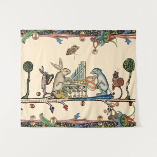 WEIRD MEDIEVAL BESTIARY MAKING MUSIC,Rabbit, Dog Tapestry