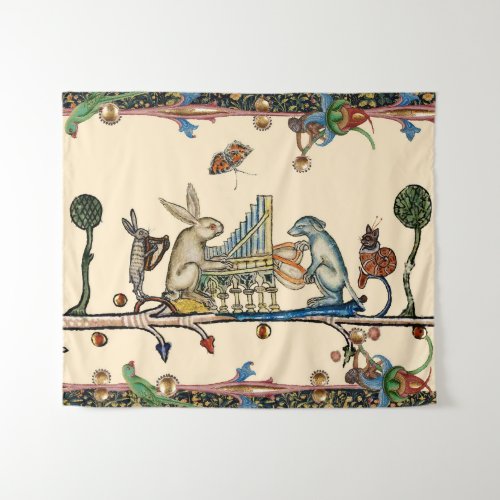 WEIRD MEDIEVAL BESTIARY MAKING MUSICRabbit Dog Tapestry