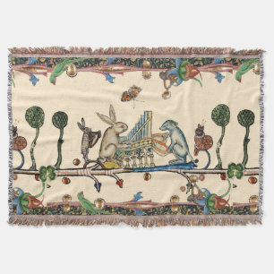 WEIRD MEDIEVAL BESTIARY MAKING MUSIC,Rabbit, Dog Throw Blanket
