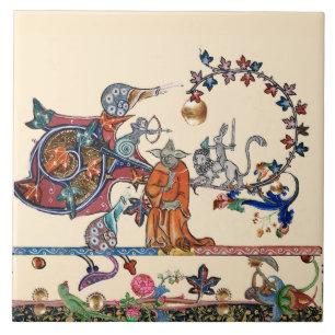 WEIRD MEDIEVAL BESTIARY,MONSTER MONK Snail,Rabbit Ceramic Tile