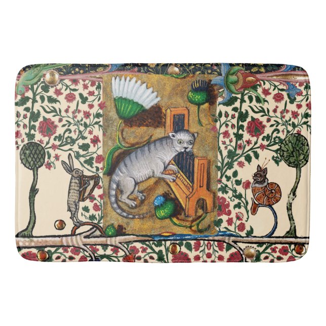 WEIRD MEDIEVAL BESTIARY MUSIC,CAT PLAYING ORGAN  BATH MAT (Front)