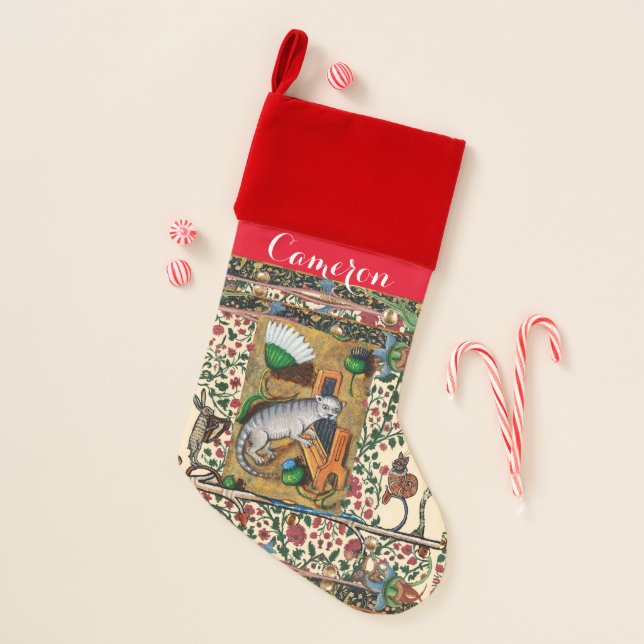 WEIRD MEDIEVAL BESTIARY MUSIC,CAT PLAYING ORGAN  CHRISTMAS STOCKING (Front)