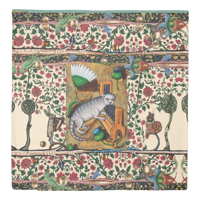 WEIRD MEDIEVAL BESTIARY MUSIC,CAT PLAYING ORGAN  DUVET COVER (Front)