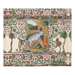 WEIRD MEDIEVAL BESTIARY MUSIC,CAT PLAYING ORGAN  DUVET COVER