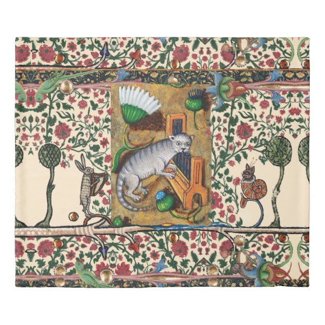 WEIRD MEDIEVAL BESTIARY MUSIC,CAT PLAYING ORGAN  DUVET COVER (Front)