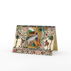WEIRD MEDIEVAL BESTIARY, MUSIC,CAT PLAYING ORGAN H HOLIDAY CARD
