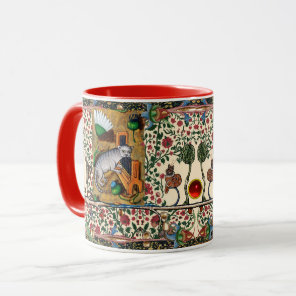 WEIRD MEDIEVAL BESTIARY, MUSIC,CAT PLAYING ORGAN MUG