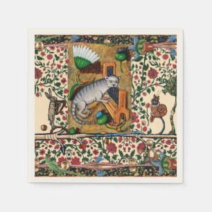 WEIRD MEDIEVAL BESTIARY MUSIC,CAT PLAYING ORGAN NAPKINS