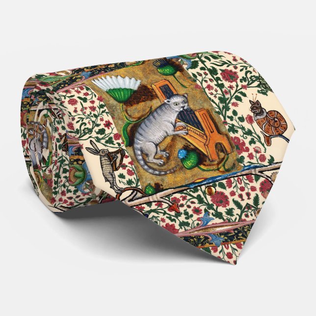 WEIRD MEDIEVAL BESTIARY MUSIC,CAT PLAYING ORGAN NECK TIE (Rolled)