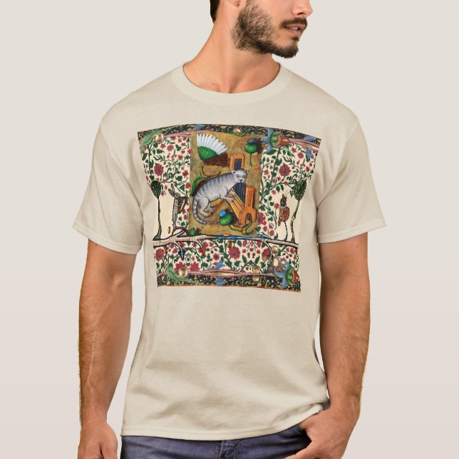 WEIRD MEDIEVAL BESTIARY MUSIC,CAT PLAYING ORGAN  T-Shirt (Front)