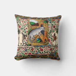 WEIRD MEDIEVAL BESTIARY MUSIC,CAT PLAYING ORGAN  THROW PILLOW