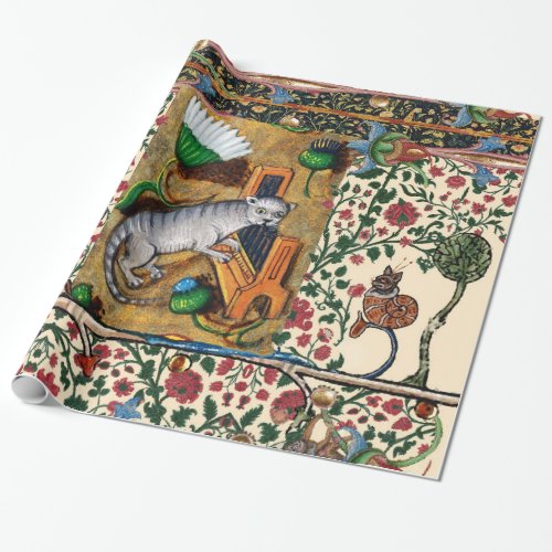 WEIRD MEDIEVAL BESTIARY MUSICCAT PLAYING ORGAN  WRAPPING PAPER