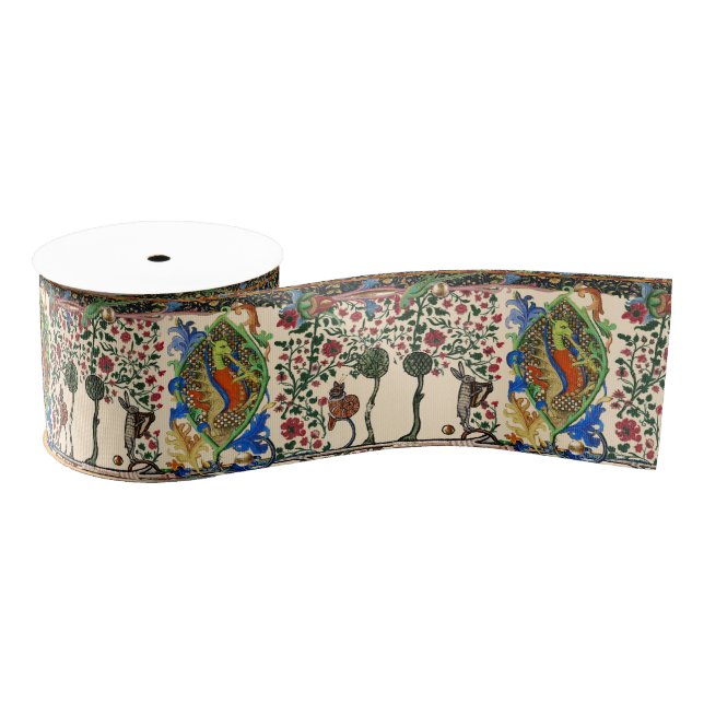 WEIRD MEDIEVAL BESTIARY MUSIC,DRAGON PLAYING FLUTE GROSGRAIN RIBBON (Spool)