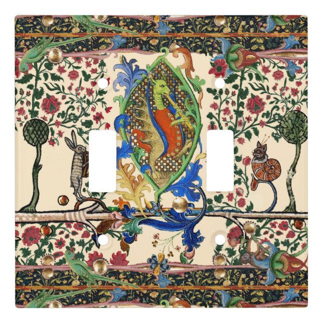 WEIRD MEDIEVAL BESTIARY MUSIC,DRAGON PLAYING FLUTE LIGHT SWITCH COVER (Front)