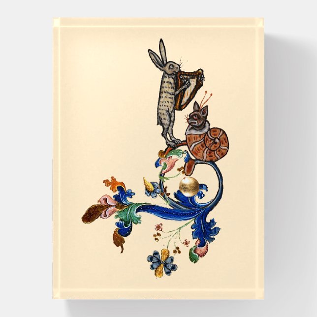 WEIRD MEDIEVAL BESTIARY MUSIC,HARPIST HARE PAPERWEIGHT (Vertical)