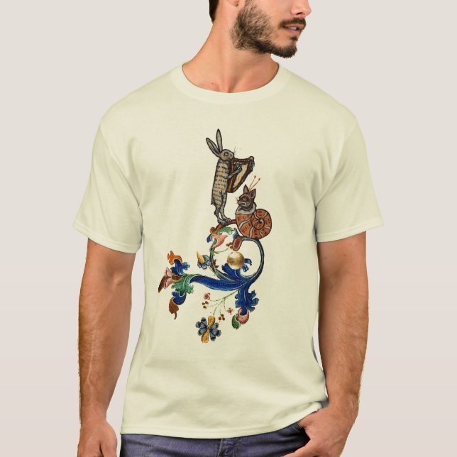 WEIRD MEDIEVAL BESTIARY MUSIC,HARPIST HARE T-Shirt (Front)