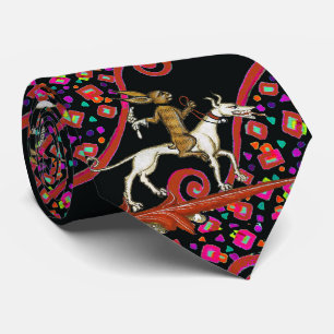 WEIRD MEDIEVAL BESTIARY Rabbit Riding a White Dog Neck Tie