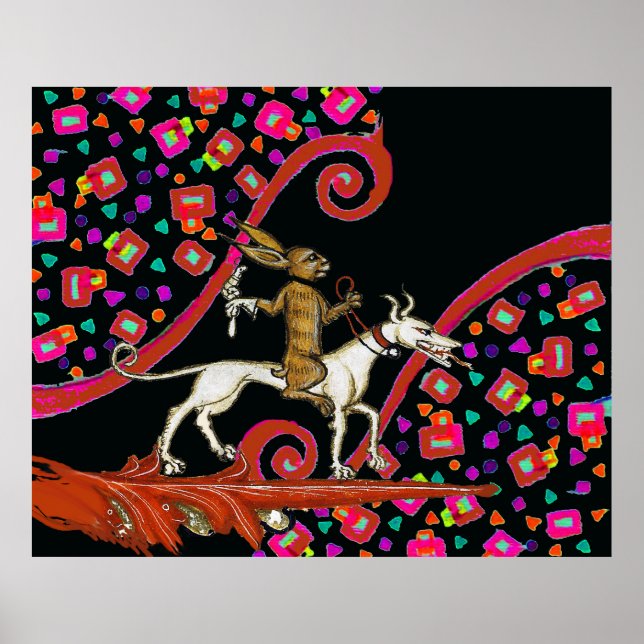 WEIRD MEDIEVAL BESTIARY Rabbit Riding a White Dog Poster (Front)