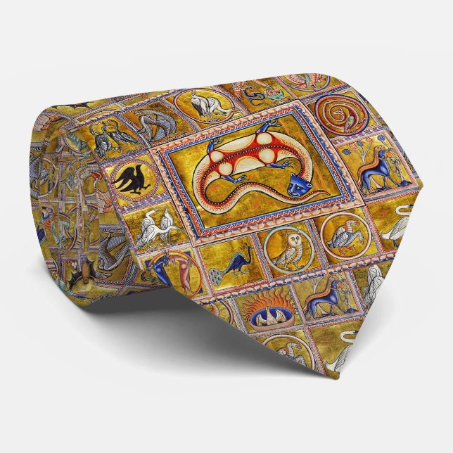 WEIRD MEDIEVAL BESTIARY,SALAMANDER,FOREST ANIMALS NECK TIE (Rolled)