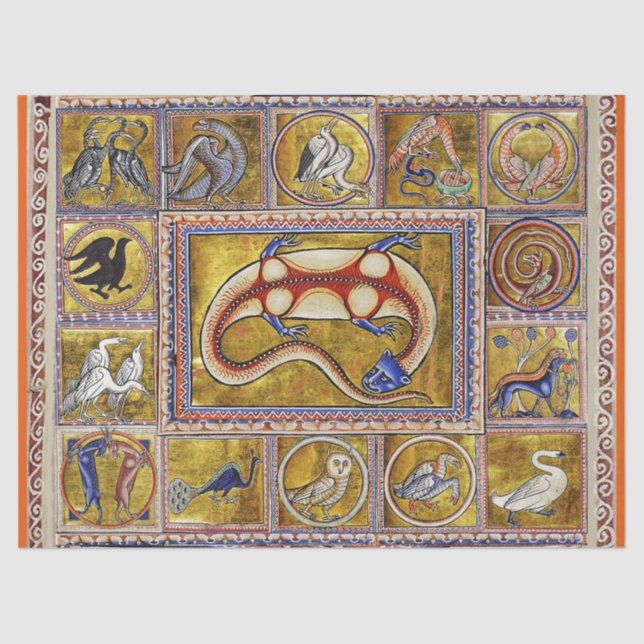 WEIRD MEDIEVAL BESTIARY,SALAMANDER,FOREST ANIMALS TISSUE PAPER (Front)