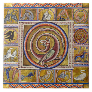 WEIRD MEDIEVAL BESTIARY,SNAKE DRAGON,FANTASY CERAMIC TILE