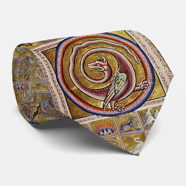 WEIRD MEDIEVAL BESTIARY,SNAKE DRAGON,FANTASY  NECK TIE (Rolled)
