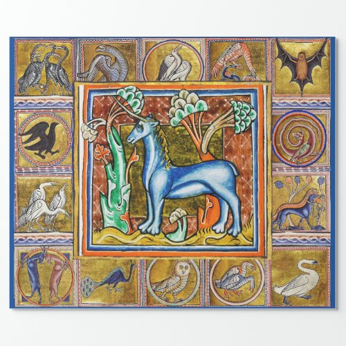 WEIRD MEDIEVAL BESTIARY UNICORN FANTASTIC ANIMALS WRAPPING PAPER