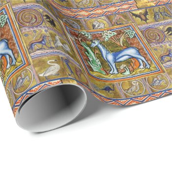 Weird Medieval Bestiary Unicorn Forest Animals  Wrapping Paper by bulgan_lumini at Zazzle