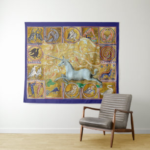WEIRD MEDIEVAL BESTIARY,UNICORN RUN,FOREST ANIMALS TAPESTRY