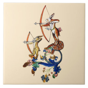 WEIRD MEDIEVAL BESTIARY WAR,ARCHER RABBITS CERAMIC TILE