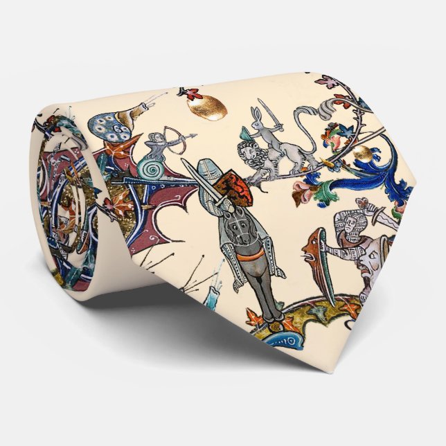 WEIRD MEDIEVAL BESTIARY WAR, KNIGHTS,GIANT SNAILS  NECK TIE (Rolled)