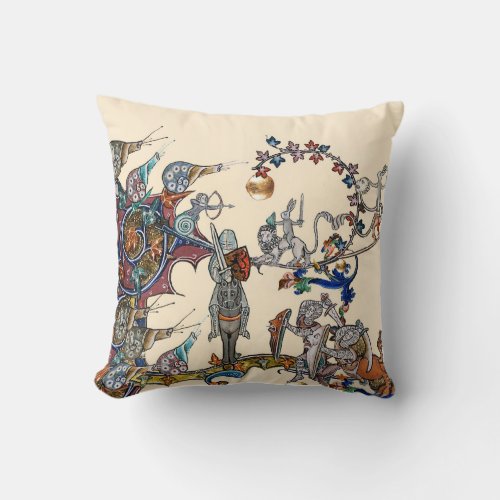 WEIRD MEDIEVAL BESTIARY WAR KNIGHTSGIANT SNAILS  THROW PILLOW