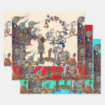 WEIRD MEDIEVAL BESTIARY WAR, KNIGHTS,GIANT SNAILS  WRAPPING PAPER SHEETS