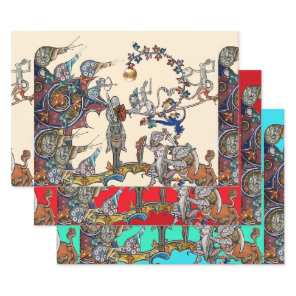 WEIRD MEDIEVAL BESTIARY WAR, KNIGHTS,GIANT SNAILS  WRAPPING PAPER SHEETS