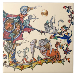 WEIRD MEDIEVAL BESTIARY WAR Snails ,Killer Rabbit Ceramic Tile