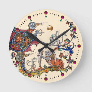 WEIRD MEDIEVAL BESTIARY WAR Snails ,Killer Rabbit Round Clock