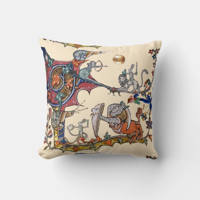 WEIRD MEDIEVAL BESTIARY WAR Snails ,Killer Rabbit Throw Pillow (Front)