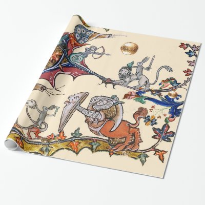 WEIRD MEDIEVAL BESTIARY WAR Snails ,Killer Rabbit Wrapping Paper