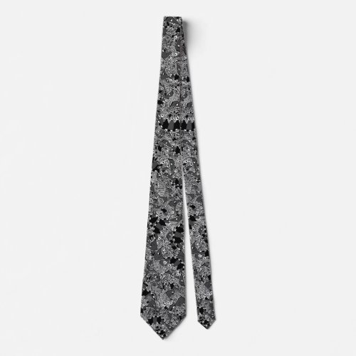 Weird monster reptile drawing pattern neck tie