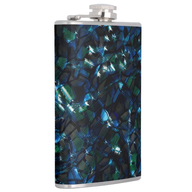 Weird mosaic over dark background and hazy sparkle flask (Right)