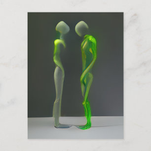 Weird Mysterious Green People Postcard