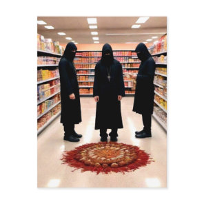 Weird Occult Ritual in Grocery Store Postcard
