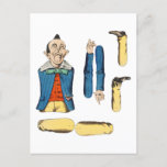 weird old man articulated paper doll cut out postcard