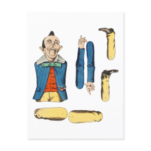 weird old man articulated paper doll cut out postcard