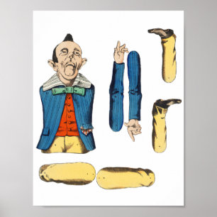 weird old man paper doll cut out poster