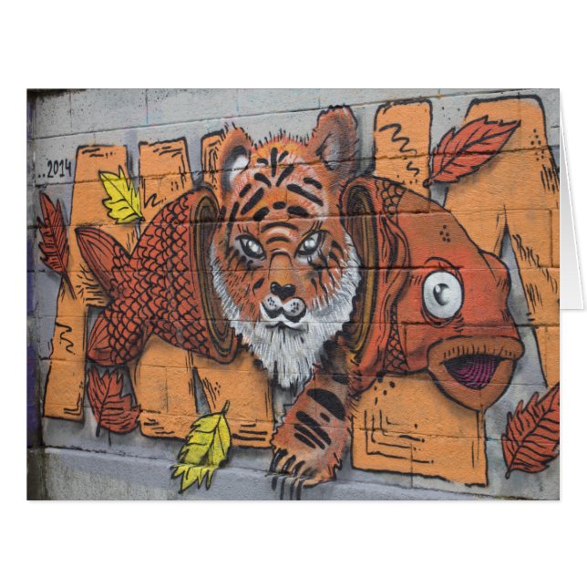 Weird Orange Tiger Fish Graffiti Cards (Front Horizontal)