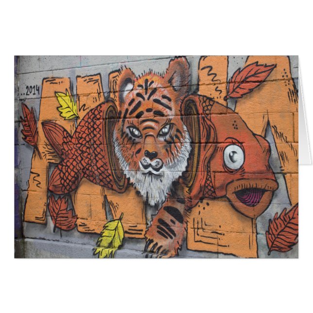 Weird Orange Tiger Fish Graffiti Cards (Front Horizontal)