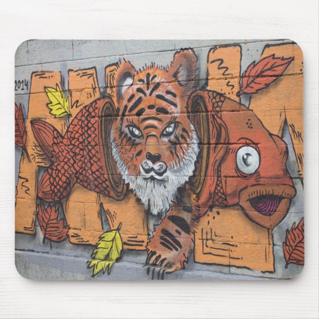 Weird Orange Tiger Fish Graffiti Mouse Pad (Front)